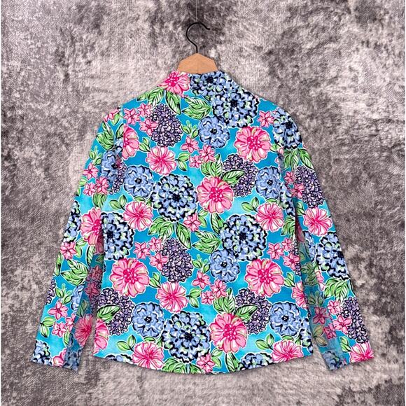 Ibkul Sun Shirt Small Womens Blue Floral UPF 50 Vented 1/4 Zip Top - Picture 3 of 8